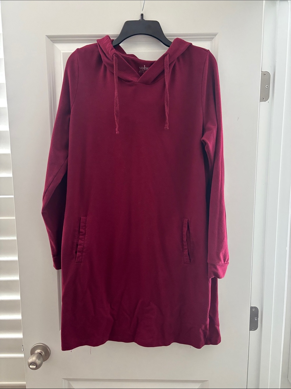 New York & Company Burgundy Hooded Tunic Sweater Dress